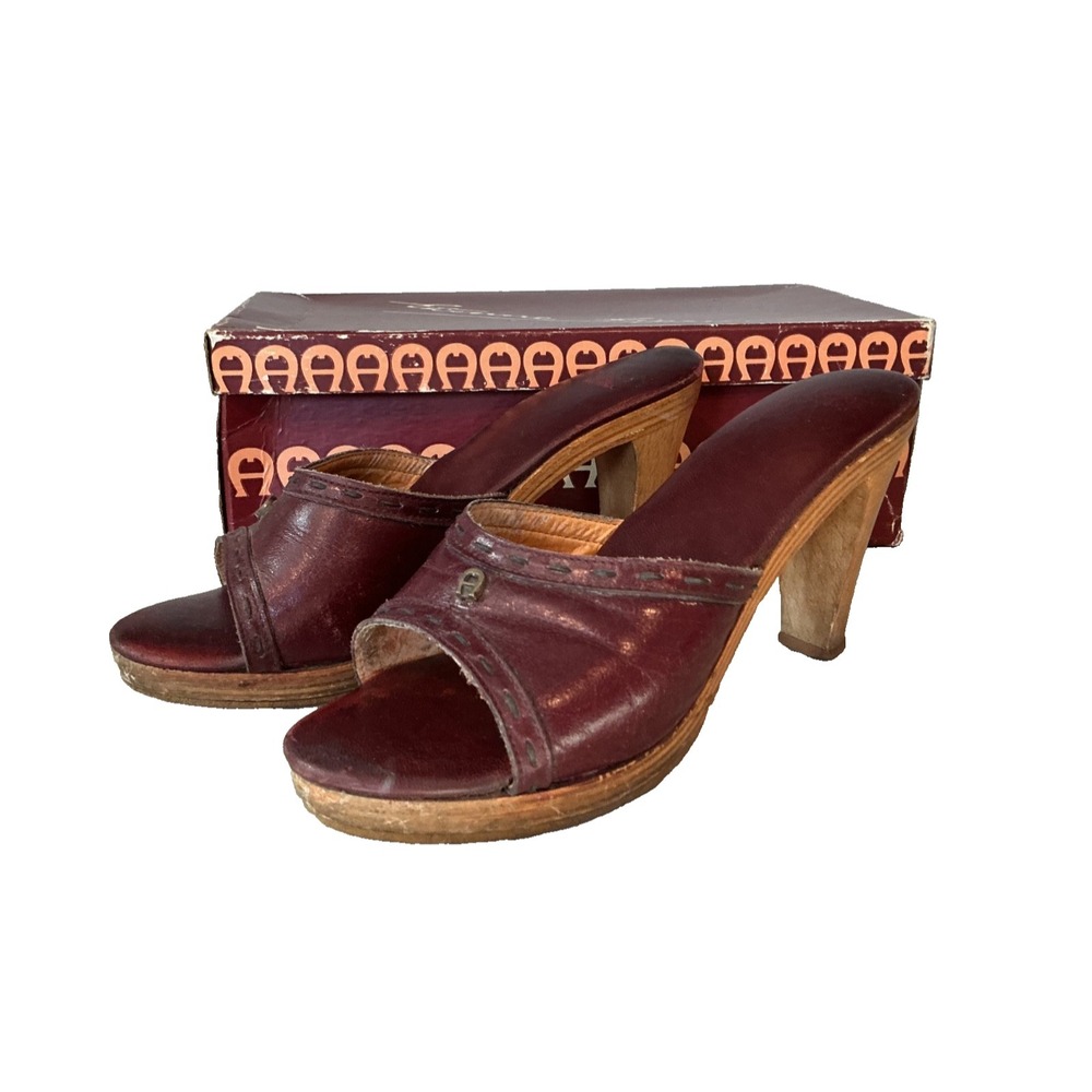 Vintage Etienne Aigner Burgundy Leather Mules A Logo Early 70s/80s 6.5 B